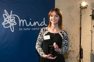 Laura-Nuttall-picking-up-her-blogging-award-at-the-Mind-Media-Awards